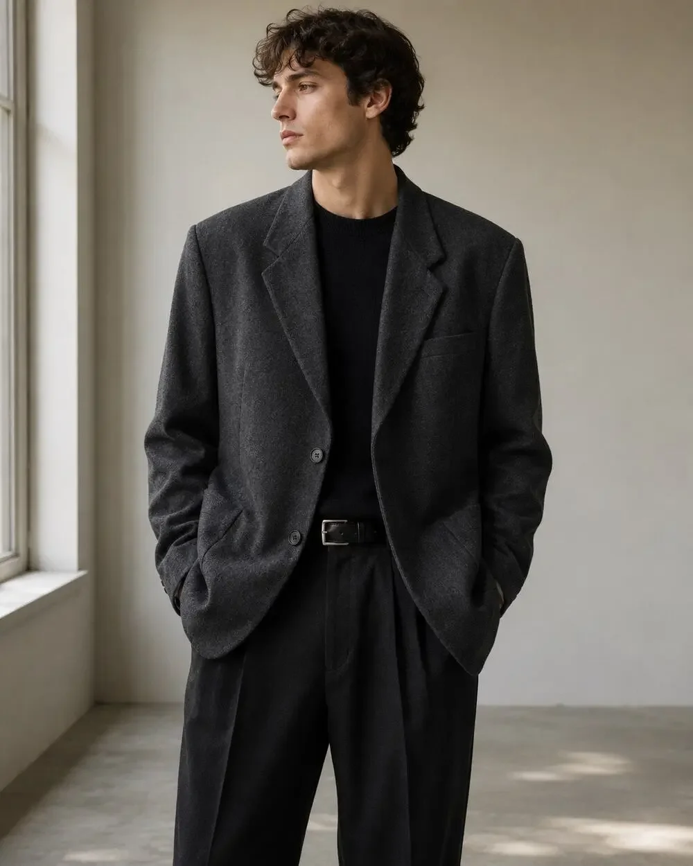 The Sharper Image Mens L Wool Cashmere Blazer Charcoal Gray 90s Sport Coat
